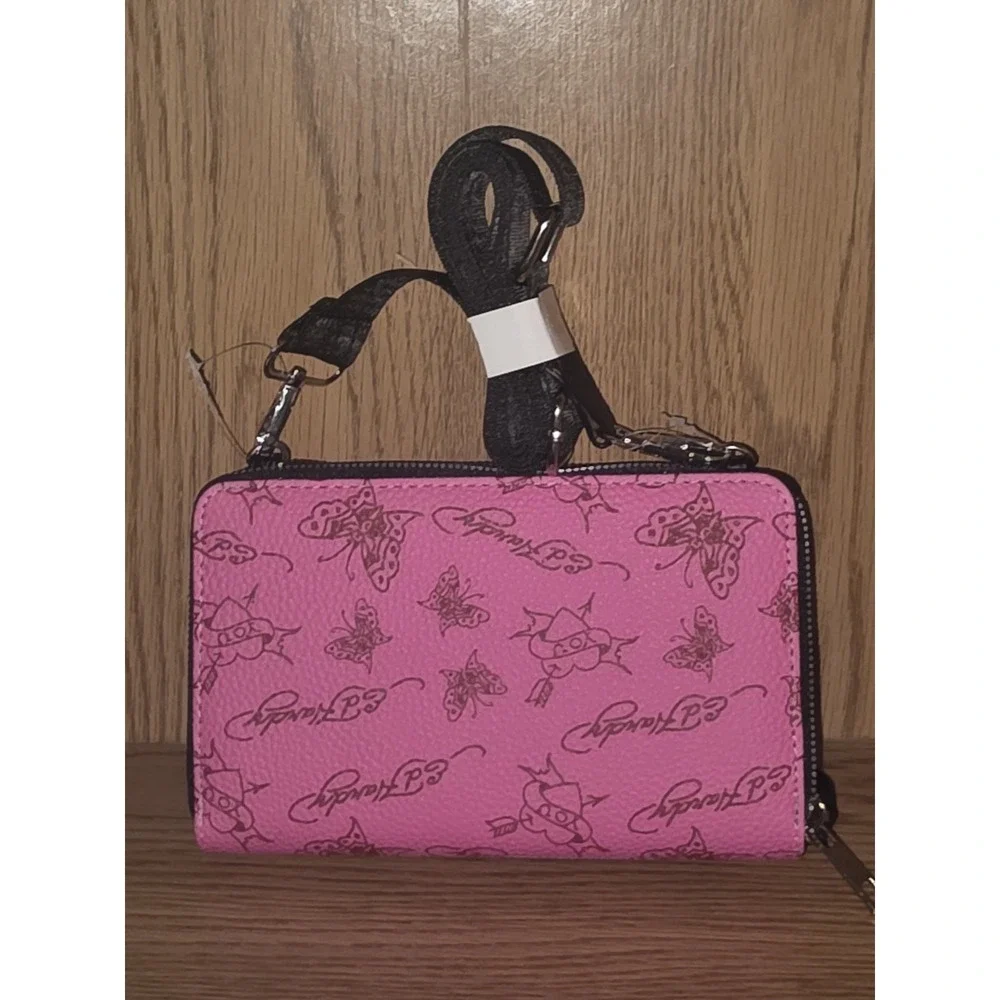 Ed Hardy Wallet crossbody‎ wristlet Pink Tiger Logo NWT Multi Compartment